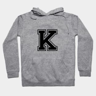 Initial Letter K - Varsity Style Design - Black text Hoodie